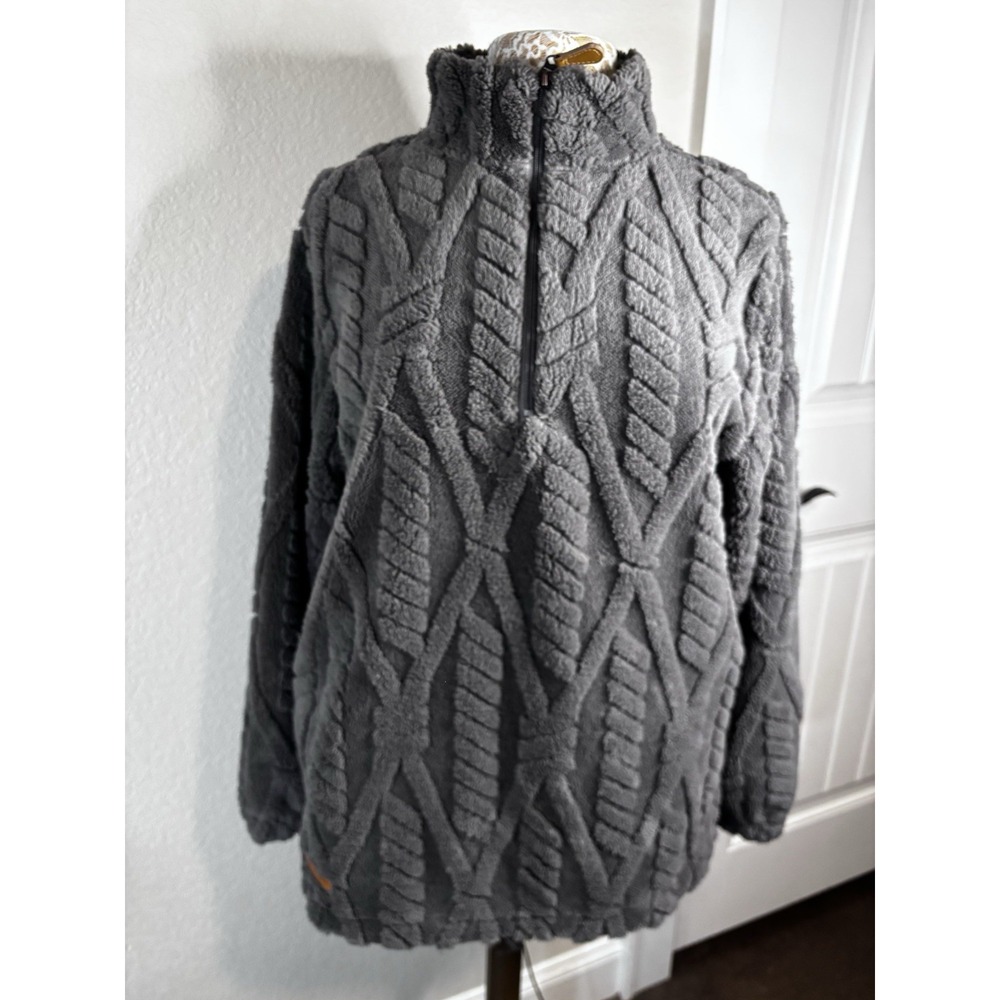 Simply Southern 1/4 Zip Sherpa Pullover Sweater Grey Womens Medium NWT Soft Cozy